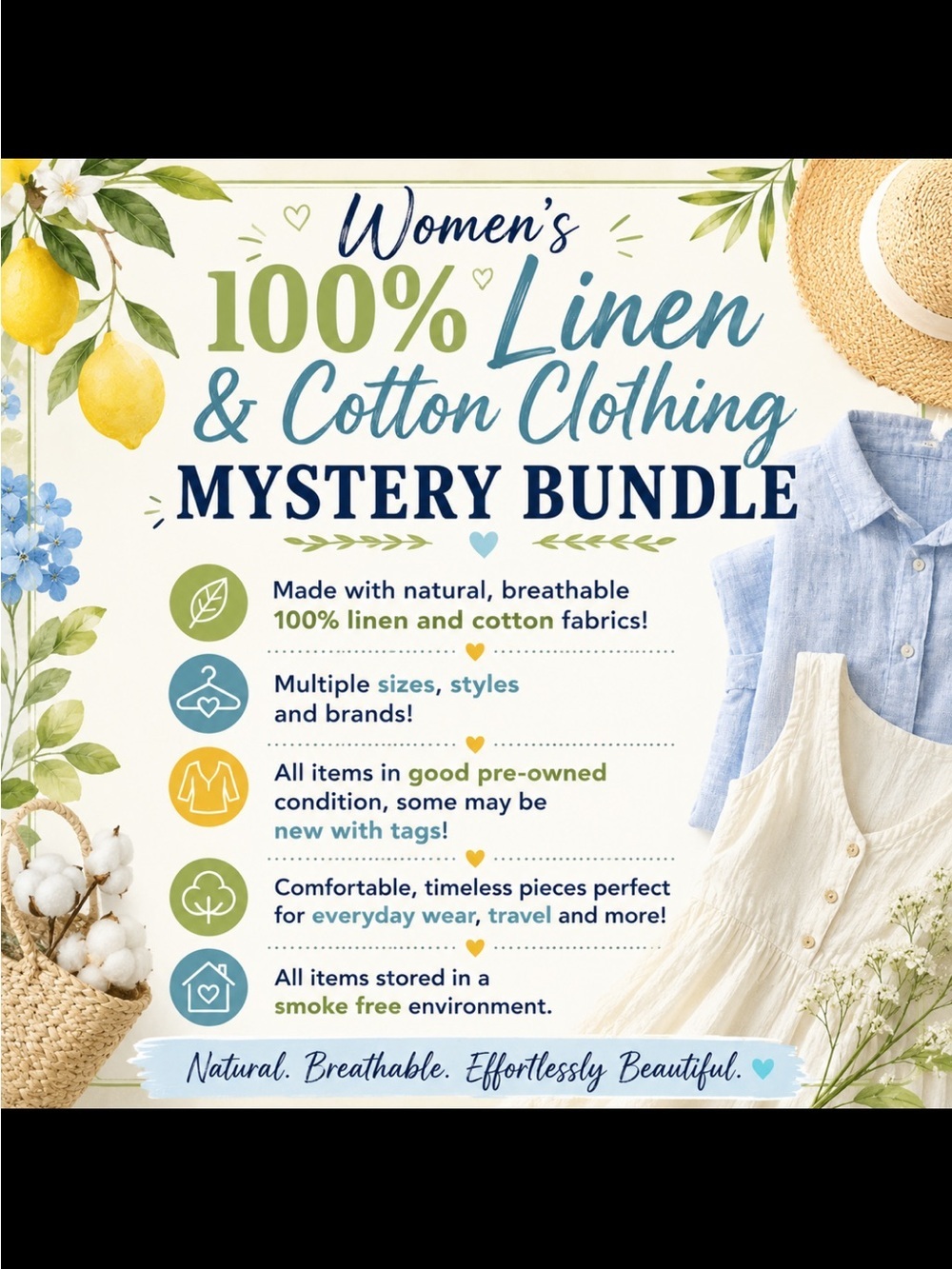 Women's 100% Linen & Cotton Mystery Bundle  Multiple Sizes S-2X